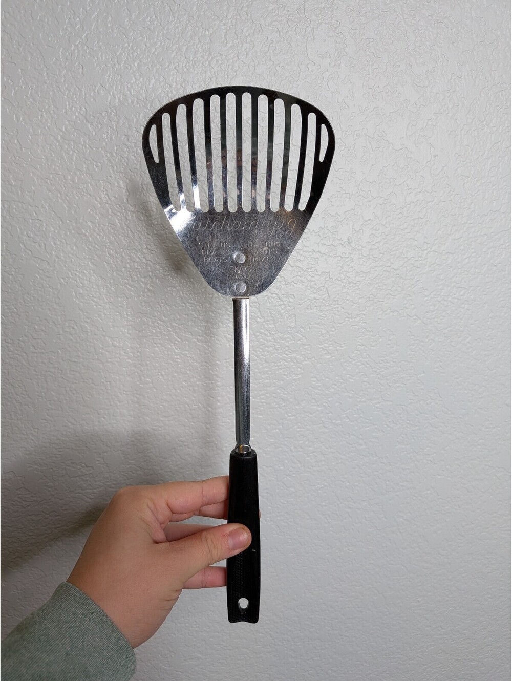 EKCO Kitchamajig Vintage Slotted Kitchen Spatula Strainer USA Black Handle